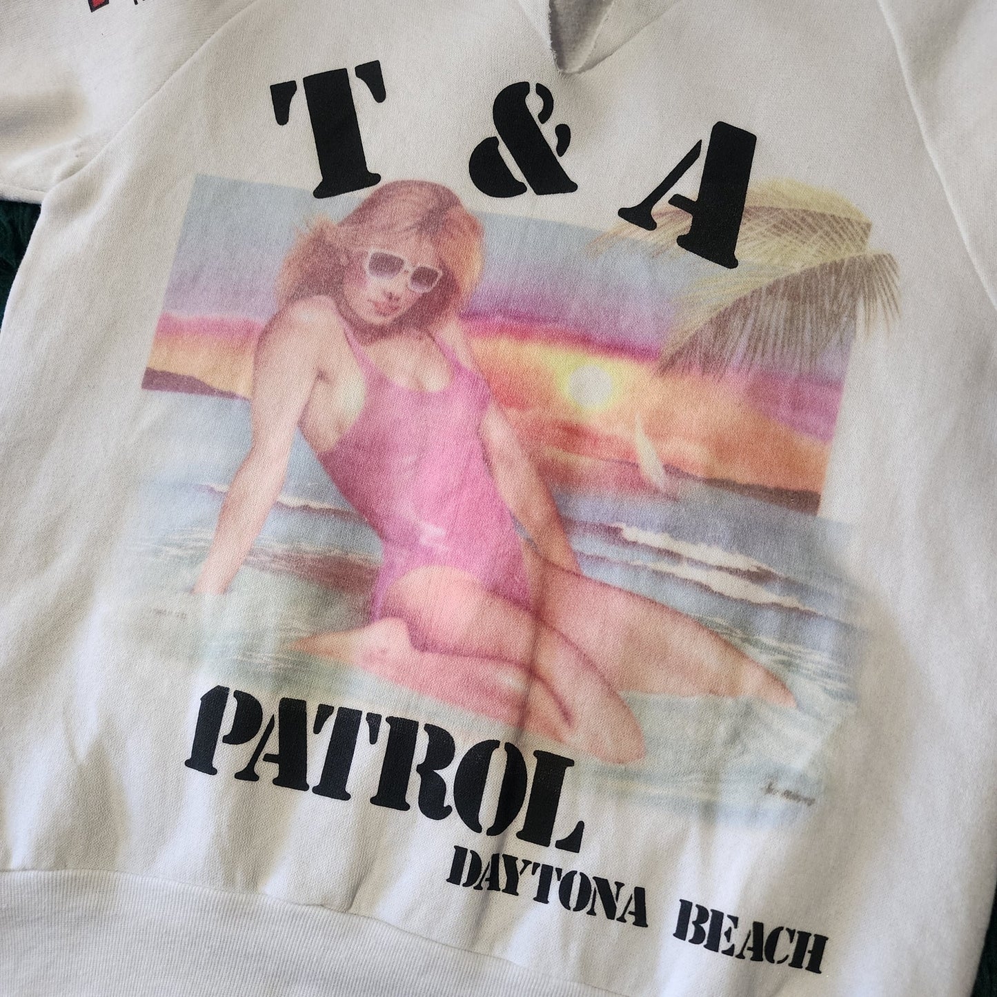 Rare Vintage 1988 Daytona Beach T&A Patrol Sleeveless Sweatshirt 18x23
