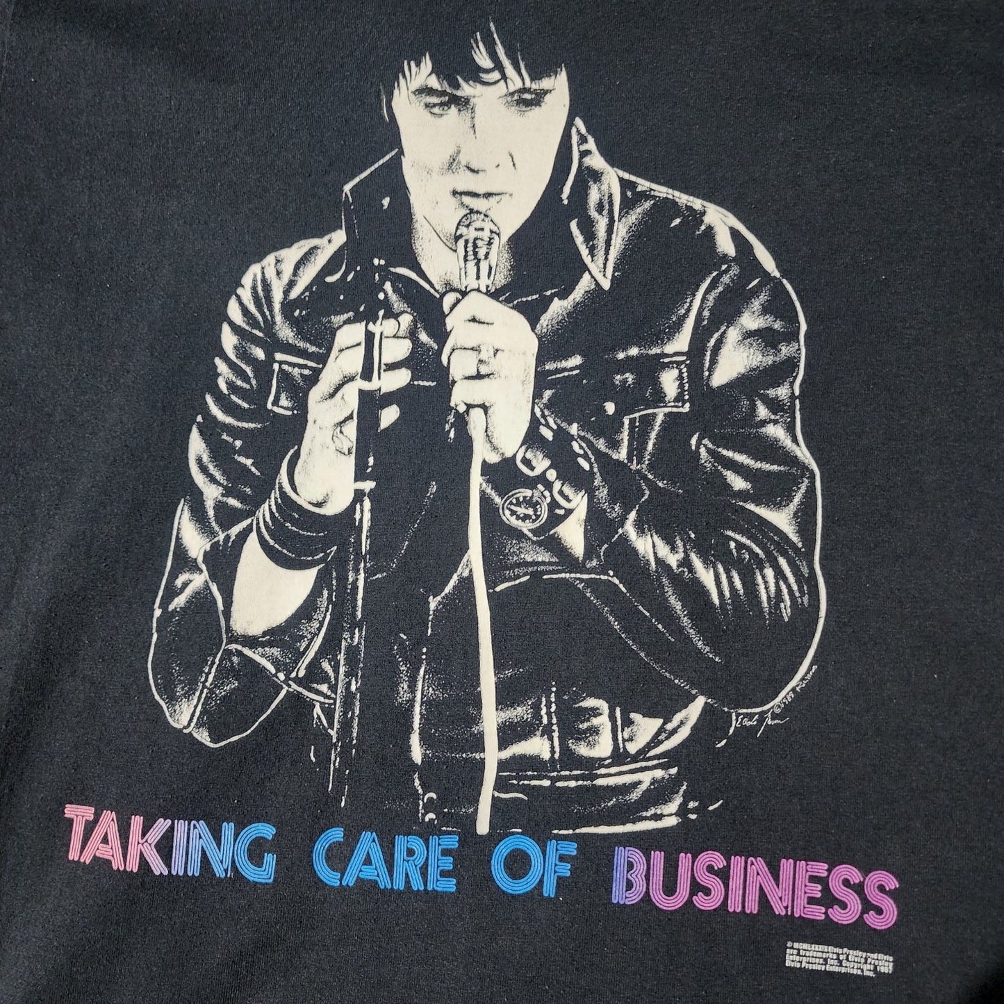 Vintage 1989 Elvis Presley Taking Care of Business T-Shirt 21x29 USA Made