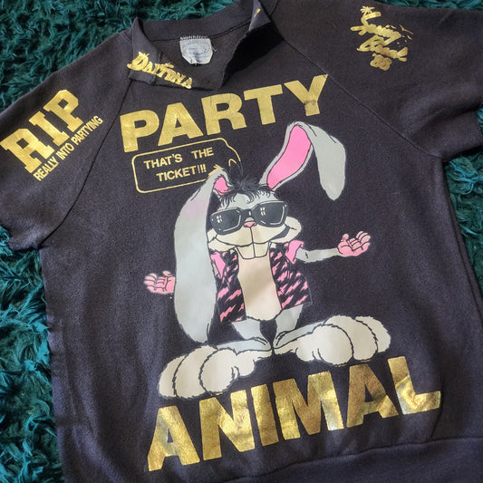 RARE Vintage 80s Party Animal Bunny Sleeveless Party Sweatshirt 17x24