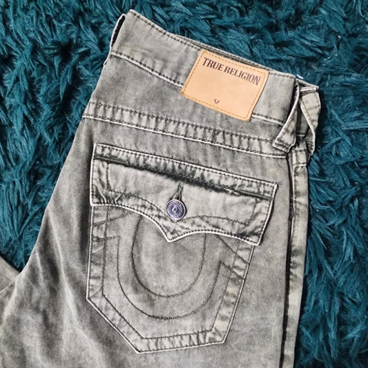 True Religion Women's Jeans Size 29 – Distressed Green Wash, Flap Back Pockets