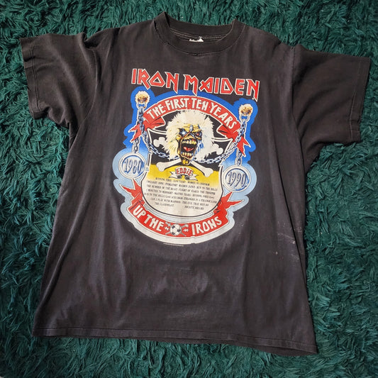 Vintage 1990 Iron Maiden First Ten Years Tour Shirt Eddie Graphic Tee 23x28