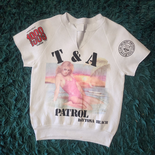 Rare Vintage 1988 Daytona Beach T&A Patrol Sleeveless Sweatshirt 18x23