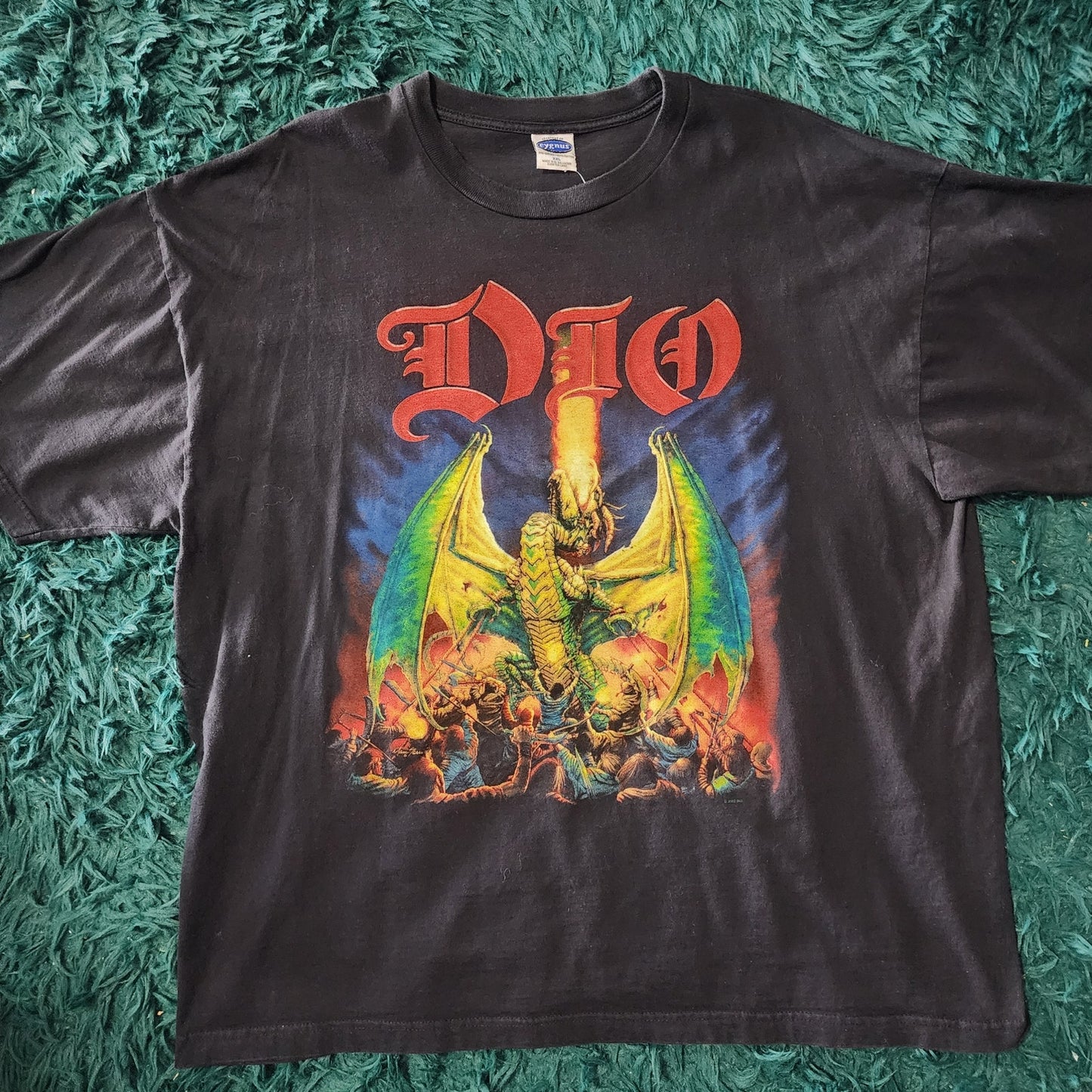 Vintage 2002 Dio Band Tee Dragon Graphic Metal Tour Shirt Black 26x30 XL