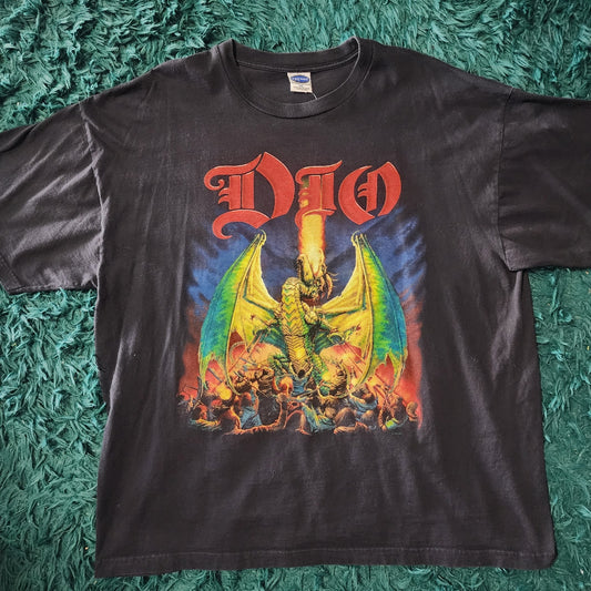 Vintage 2002 Dio Band Tee Dragon Graphic Metal Tour Shirt Black 26x30 XL