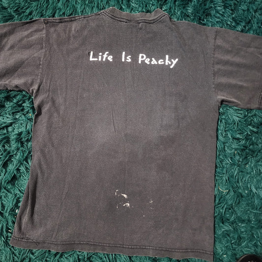 Vintage 90s Korn Life Is Peachy Giant Tag Band Tee Distressed Black 19x25