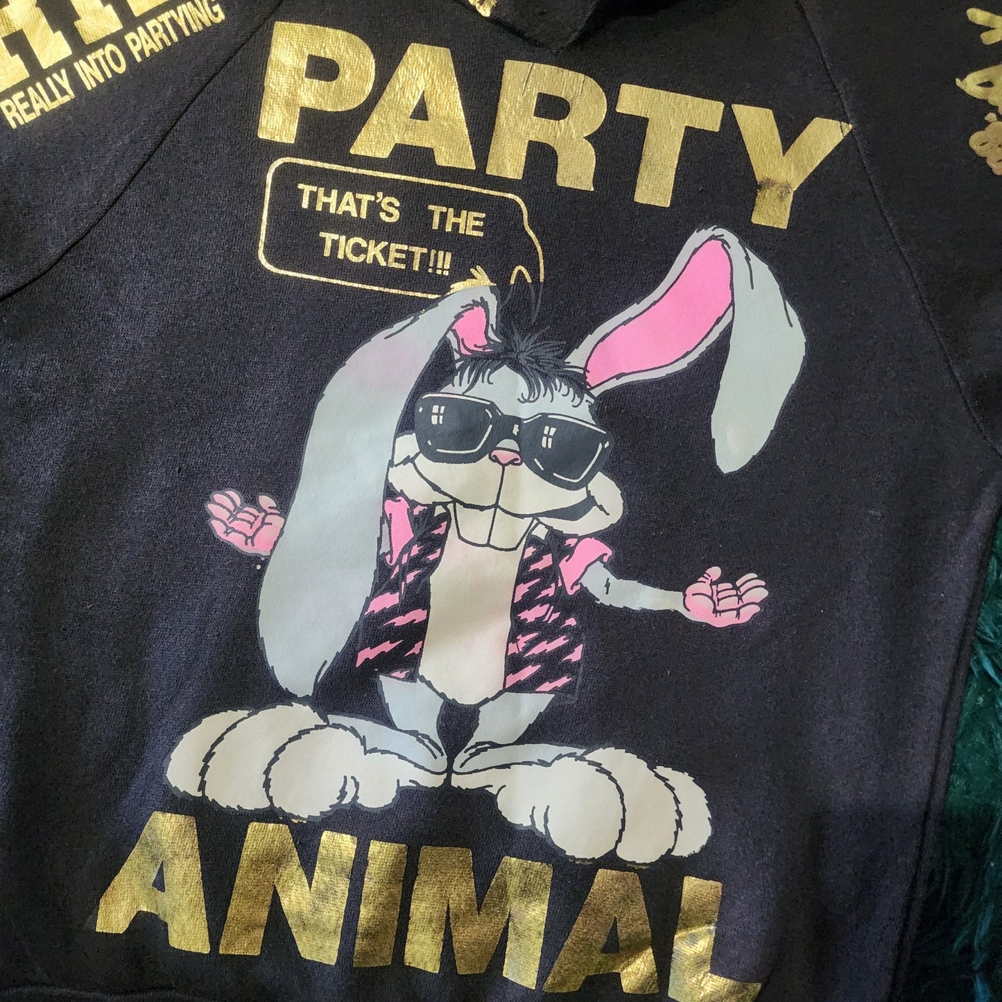 RARE Vintage 80s Party Animal Bunny Sleeveless Party Sweatshirt 17x24