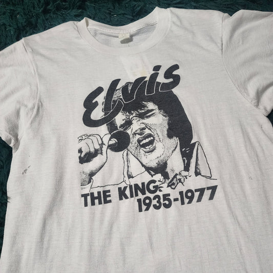 Vintage 70s Elvis Presley "The King" 1935-1977 Memorial T-Shirt 19x28