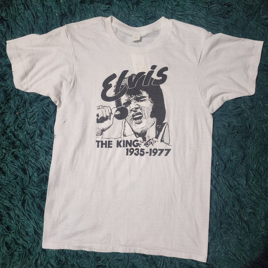 Vintage 70s Elvis Presley "The King" 1935-1977 Memorial T-Shirt 19x28